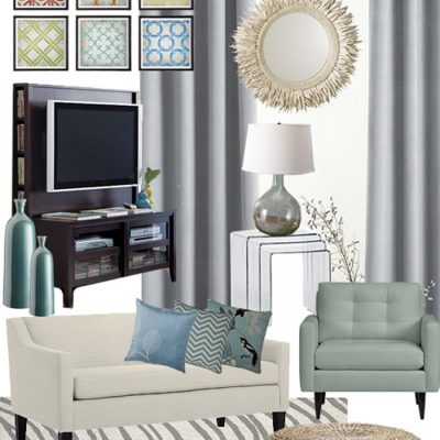 Airy and Aqua Living Room Mood Board