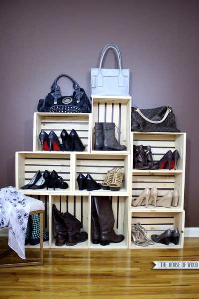 DIY crate shoe storage display