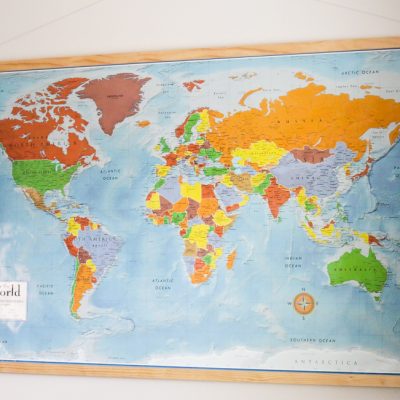 Homeschool Room World Map with Magnetic Frame