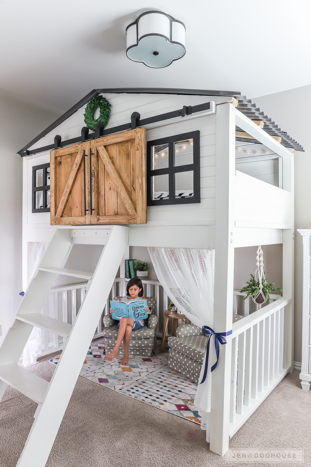 How to build a DIY sliding barn door loft bed - full tutorial by Jen Woodhouse