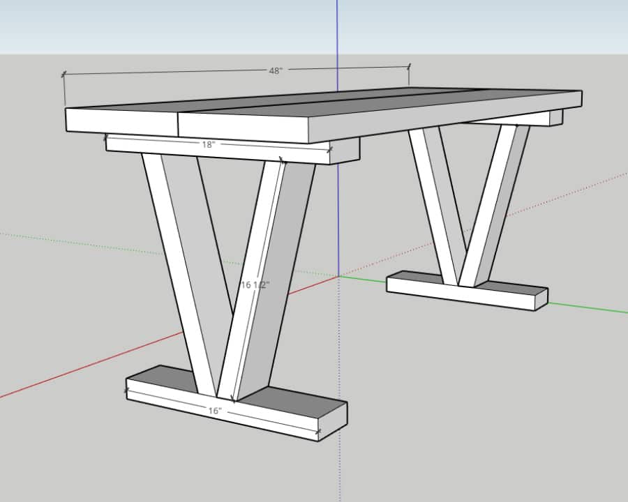 Easy DIY Outdoor Bench - diagram of leg sections measurements