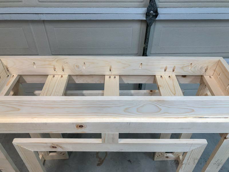 attaching spacer on Ballard inspired DIY console table