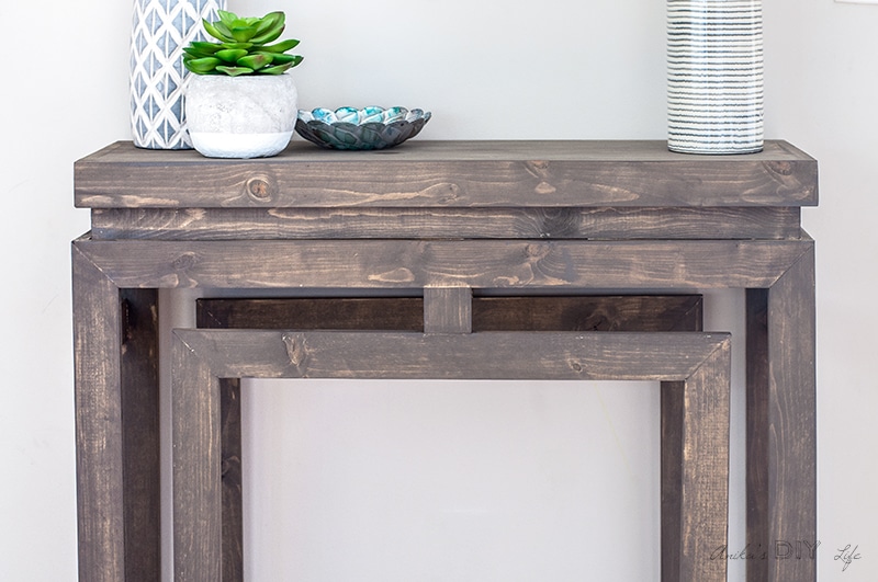 Close up view of DIY console table