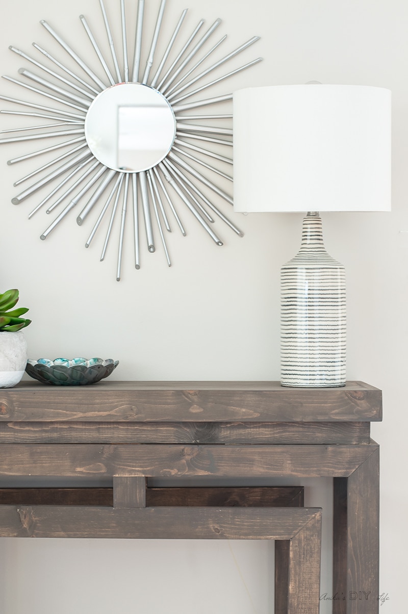 Close up view of console table