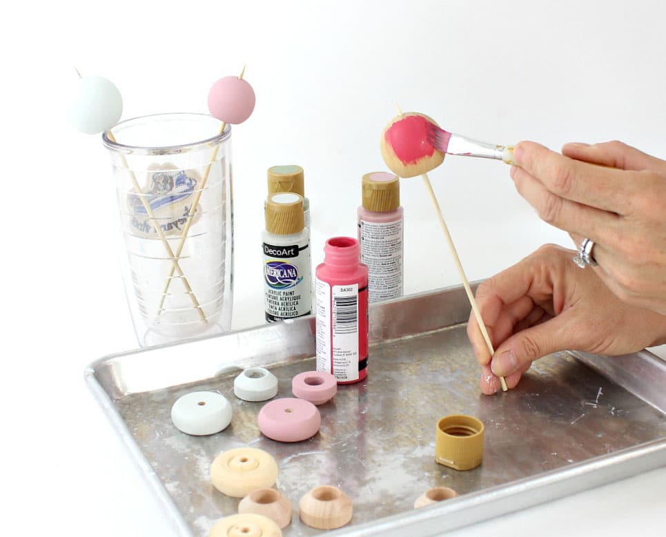 painting wood balls with acrylic craft paint