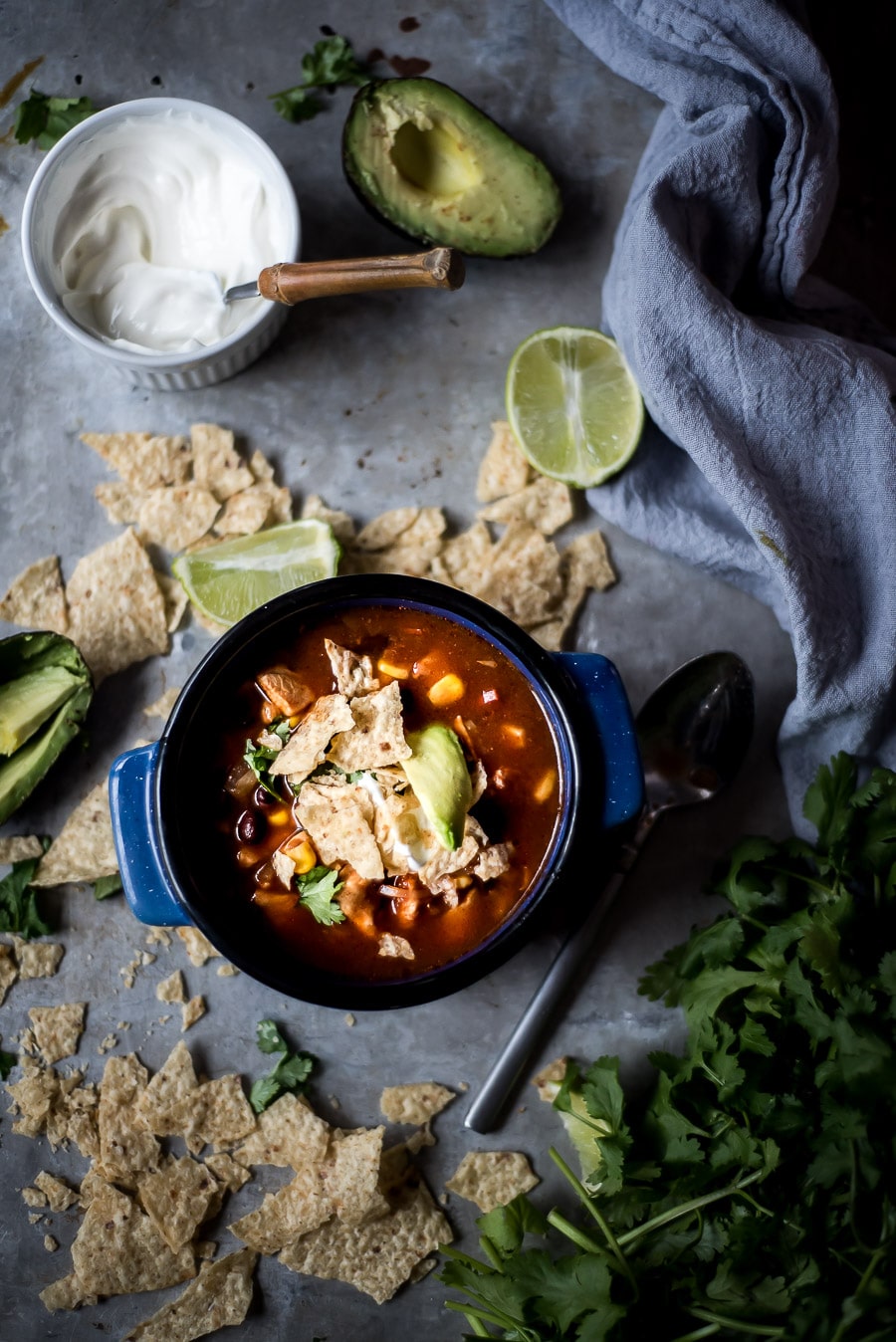 Easy recipe for the best and most colorful chicken tortilla soup!