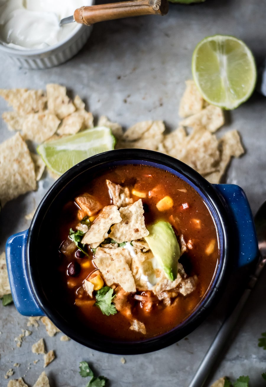 Delicious, and colorful chicken tortilla soup for a cozy fall day!
