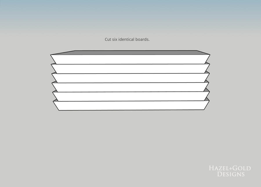 DIY Hexagon Shelf for Craft Storage- cut six identical boards