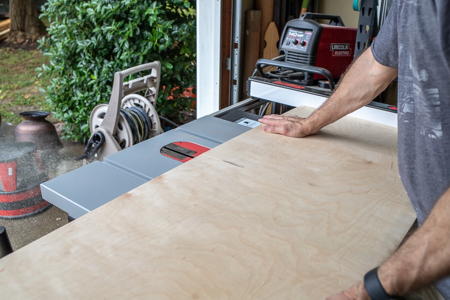 Cutting plywood on a table saw
