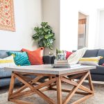 How to build a DIY Angled X Base Coffee Table with a Concrete Top - Free plans!