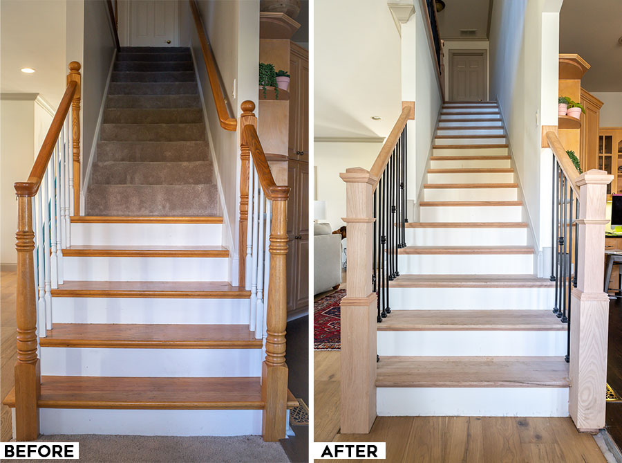 Staircase makeover renovation - before and after photos! What a transformation!