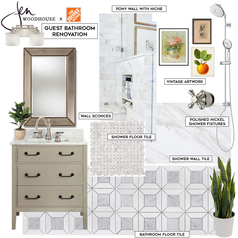 classic, timeless, yet modern bathroom design board