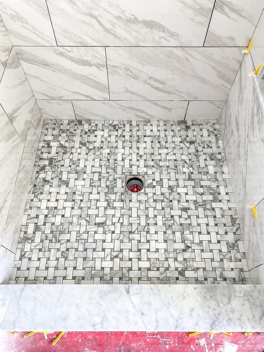 Installing marble mosaic tile in the shower