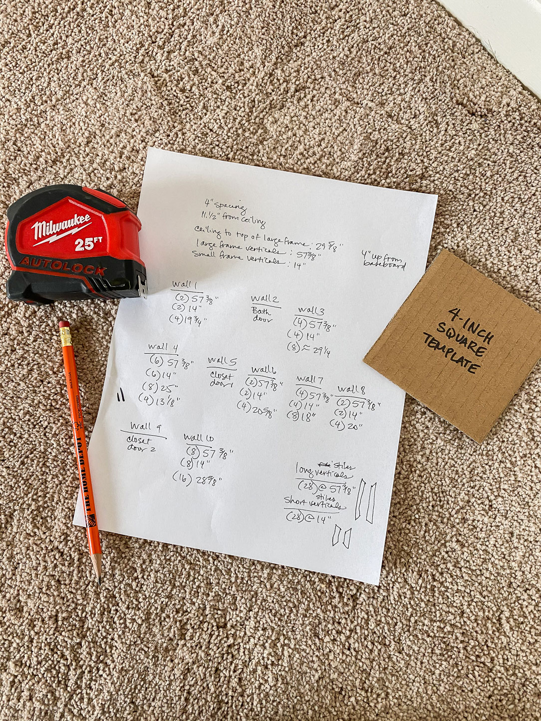 Write down all measurements when installing wainscoting picture frame molding