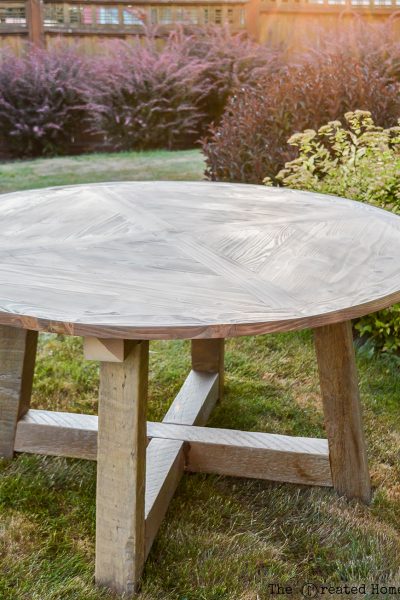 How to build a DIY salvage wood beam round dining table. Plans by Jen Woodhouse